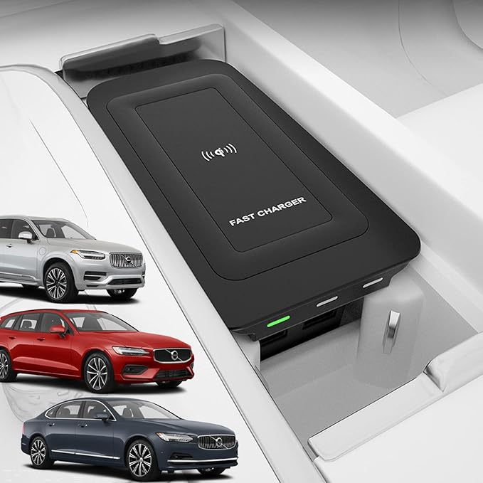 Wireless Car Charger for Volvo XC90 XC60 S90 S60 V90 V60 2017-2022 Hybrid SPA Accessories, 15W Fast Charging Phone Charger Pad with QC3.0 USB Port for iPhone 12/13/13 Pro Galaxy S22/S21