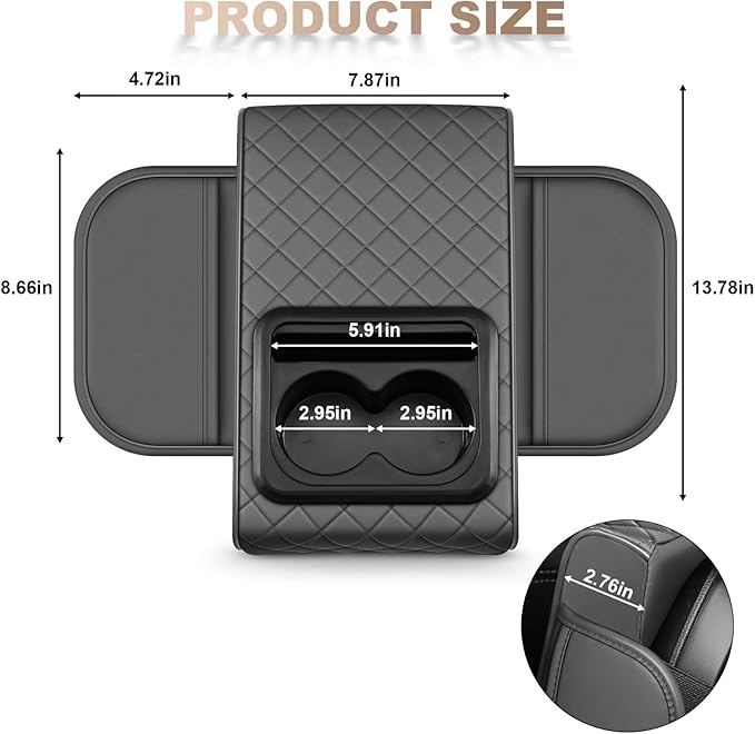 Center Console Cover Fit for Venza Faux Leather Car Armrest Cushion with Storage Bags, Cup Holder ＆ Phone Storage Multifunctional Middle Console Cover(Grey)