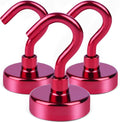 DIYMAG Magnetic Utility Hooks, 30Lbs Heavy Duty Rare Earth Neodymium Magnet Hooks with Nickel Coating for Kitchen, Garage, Cruise, Classroom, Workplace and Office etc, 3 Packs (Red)