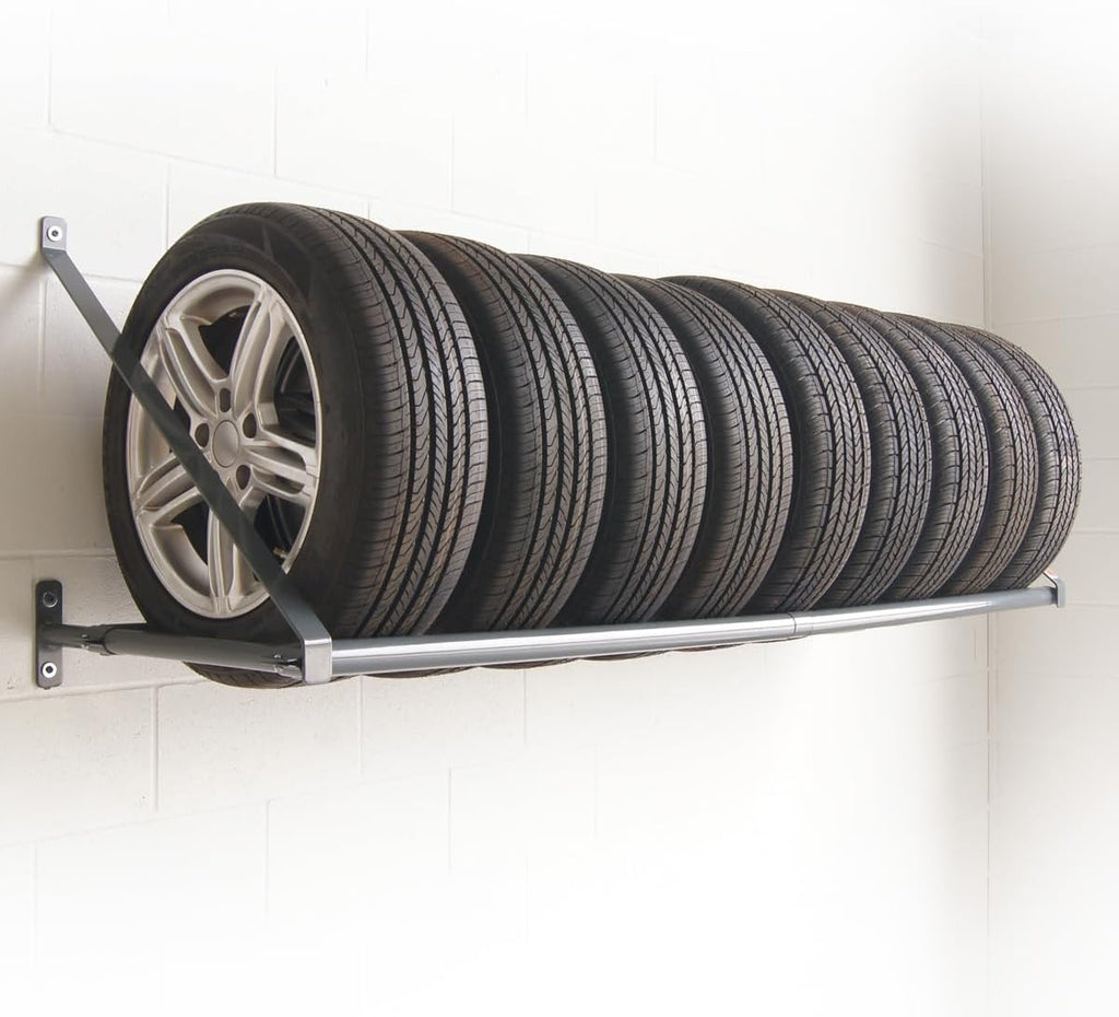 Martins Industries Wall-Mount Tire Rack – Heavy-Duty Steel Storage for 8 Tires | 500 lb Capacity | Fits Up to 34" OD | Adjustable Crossbar | SUV & Light Truck Tire Holder