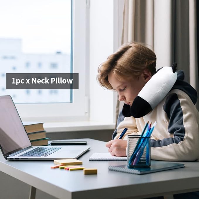 Travel Pillow for Kids, Cute Animal Neck Pillow Support U Shaped Cushion Plush Soft Rest Reading Pillows Sleeping Pillows for Airplane Train Car (Color:Panda)