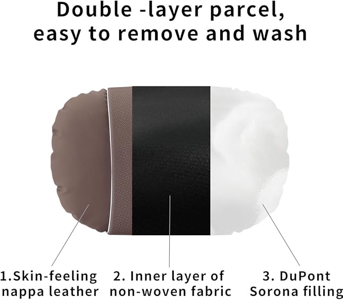 2 Pcs Car Headrest Neck Pillow for Driving,Premium Skin-Feeling Napa Leather Soft and Comfortable Headrest,Two Gears of Height Adjustment Car Seat Headrest Pillow Car Interior Accessories