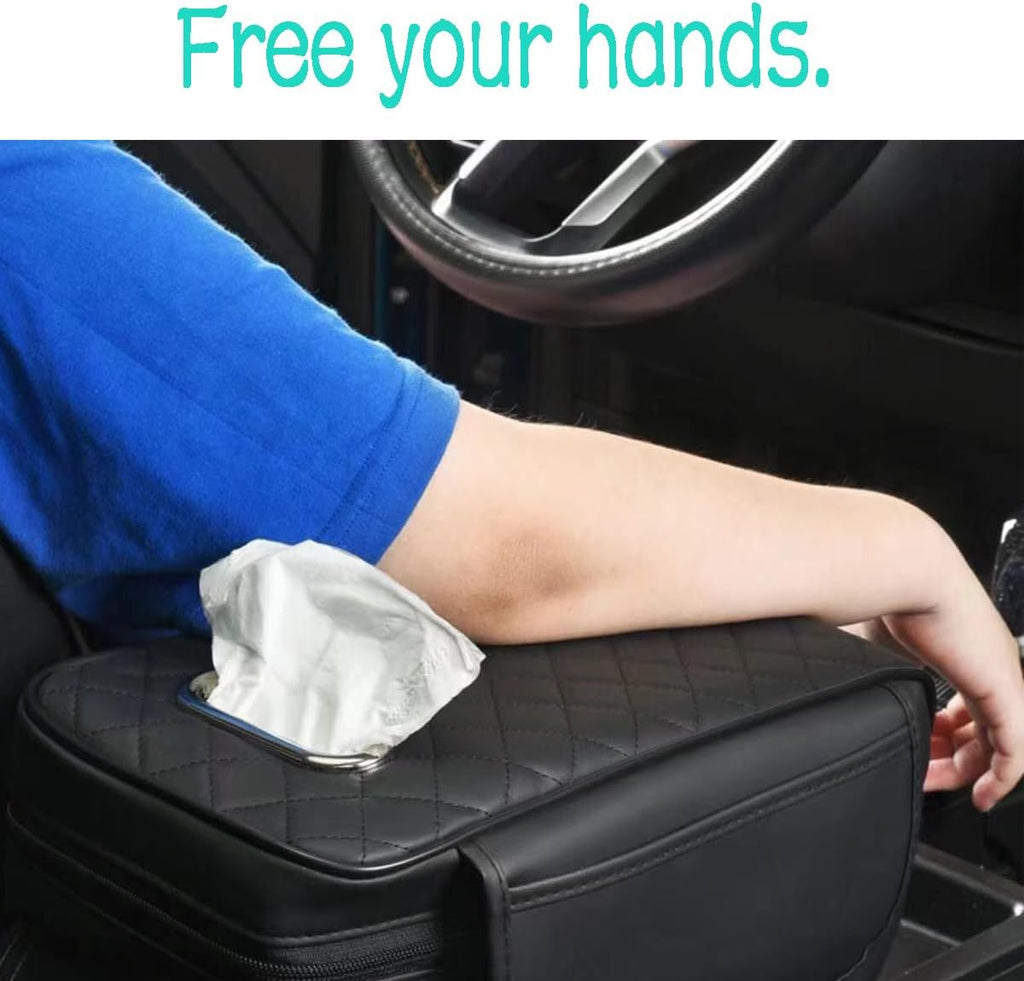Car Armrest Cover Leather Car Console Covers Box Pad with Pocket and Tissue Box Arm Rest Cover for Car for SUV Truck Sedan Vehicle (Beige)