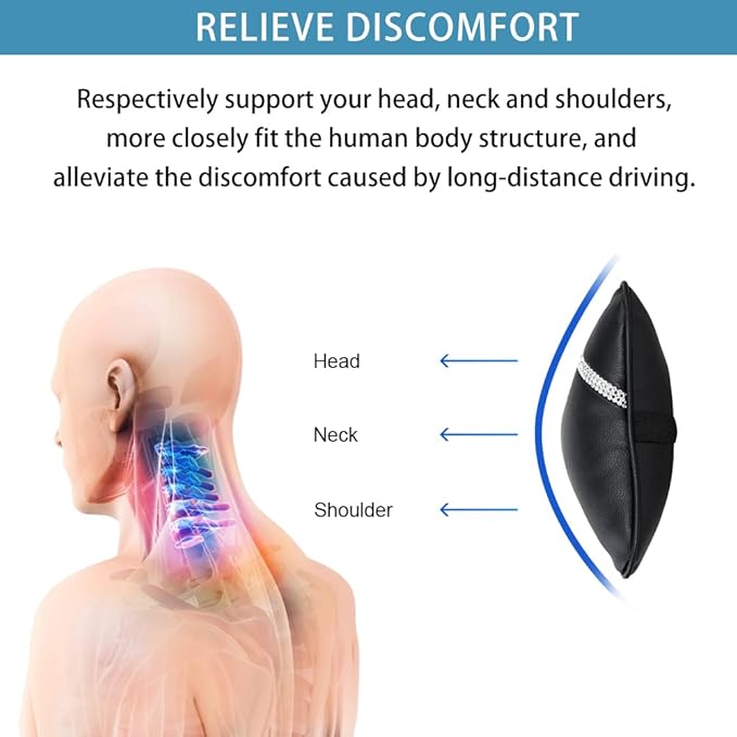 Car Neck Pillows Diamond Seat Auto Headrest Cushion Head Rest Neck 2 Pack Headrest Fit for Most Cars Universal Car Pillow Support Relax Crystal Rhinestone Pu Leather Bling Interior(Black)