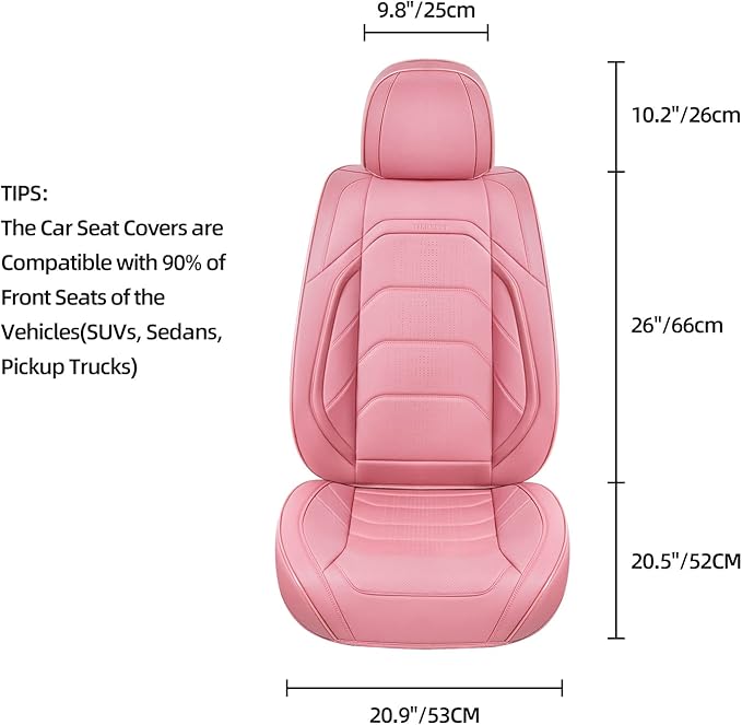 Pink Car Seat Covers Full Set, Breathable Leather Automotive Front and Rear Seat Covers & Headrest for Comfortable Driving, Universal Auto Interior Fit for Most Kinds of Vehicles
