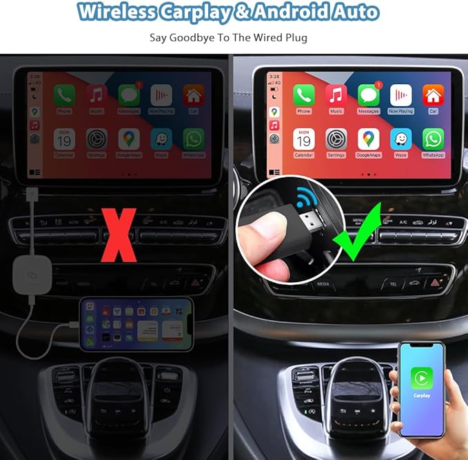 Sunweyer 2024 Latest Wireless CarPlay & Android Auto Dongle 2 in 1 Auto Connect Box,USB Type-C Port,Supports Online Updates Wired to Wireless Adapter