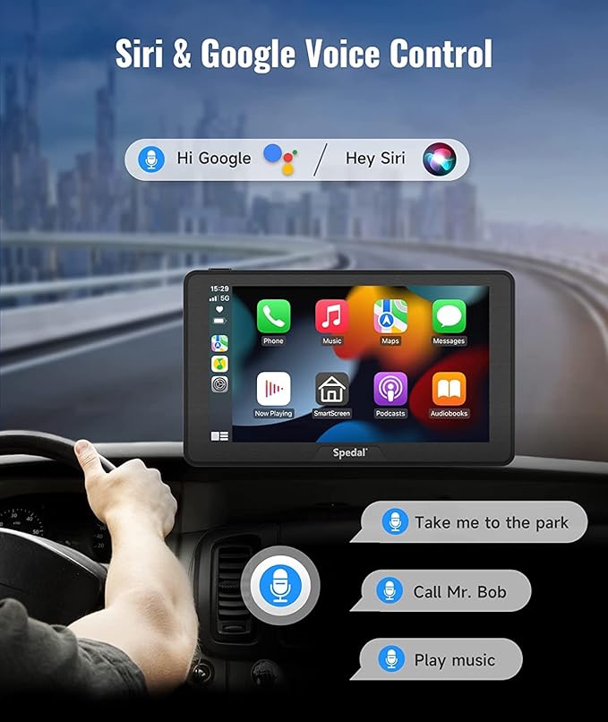 Portable Car Stereo with Wireless CarPlay and Android Auto, Spedal CL786 CarPlay Screen for Car, Portrait & Landscape 7" IPS Touchscreen, Mirror Link/Bluetooth/Navigation/Voice Control