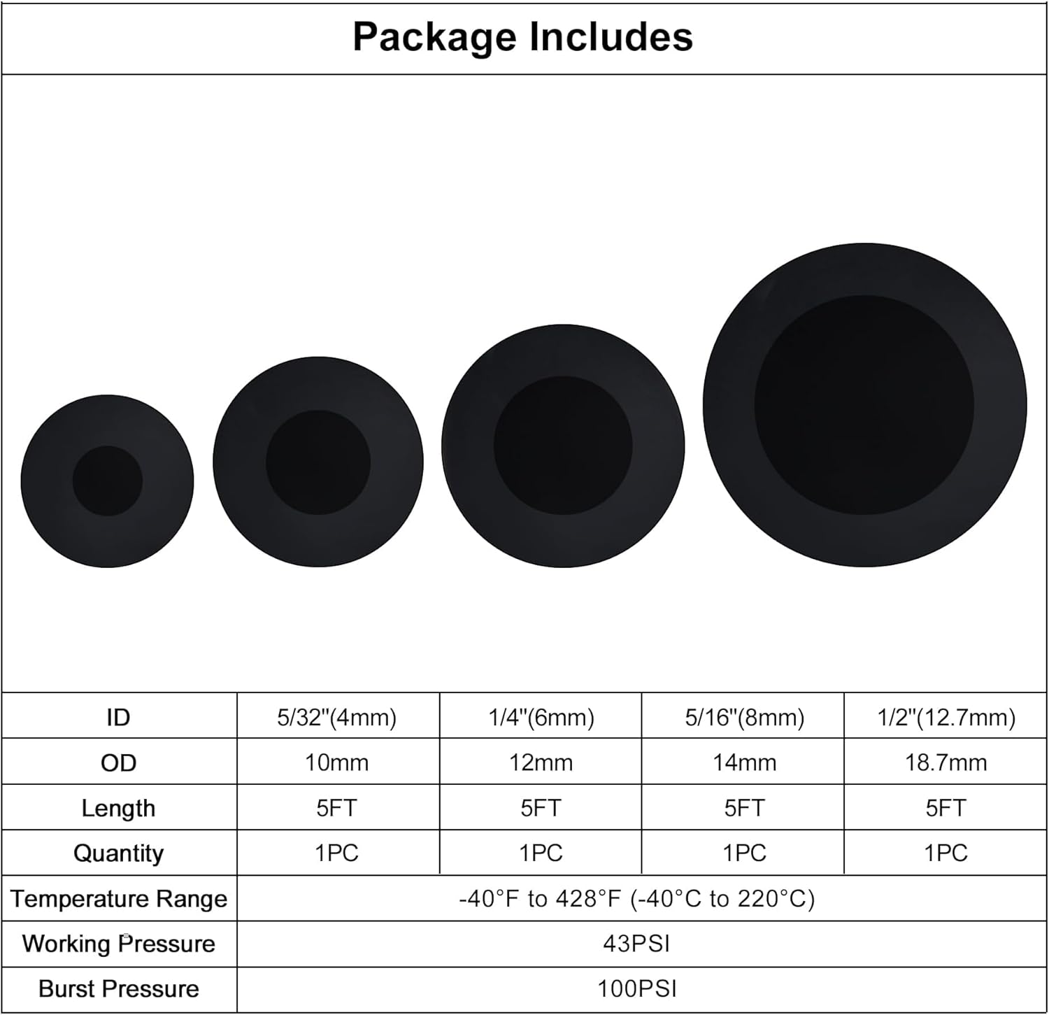 EVIL ENERGY 5/32 1/4 5/16 1/2 Silicone Vacuum Tubing Hose Line Kit 5FT 130PSI Max Pressure (4mm 6mm 8mm 12.7mm)