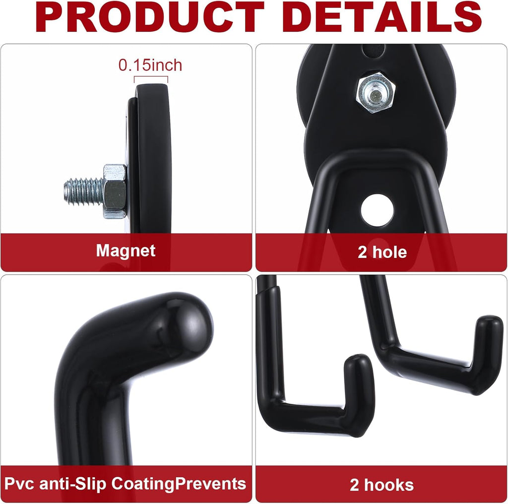 Landhoow Large Magnetic Hooks Heavy Duty Garage Magnet Hooks Strong Storage Utility Magnetic Hangers with Anti Slip Rubber Coating for Indoor and Outdoor Hanging(Black,14 Pcs)