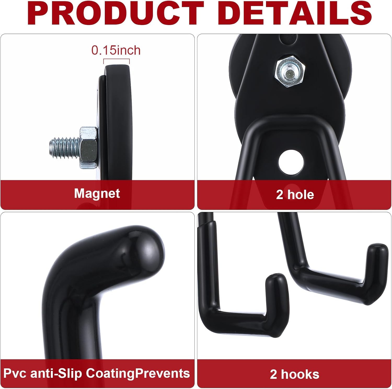 Landhoow Large Magnetic Hooks Heavy Duty Garage Magnet Hooks Strong Storage Utility Magnetic Hangers with Anti Slip Rubber Coating for Indoor and Outdoor Hanging(Black,14 Pcs)