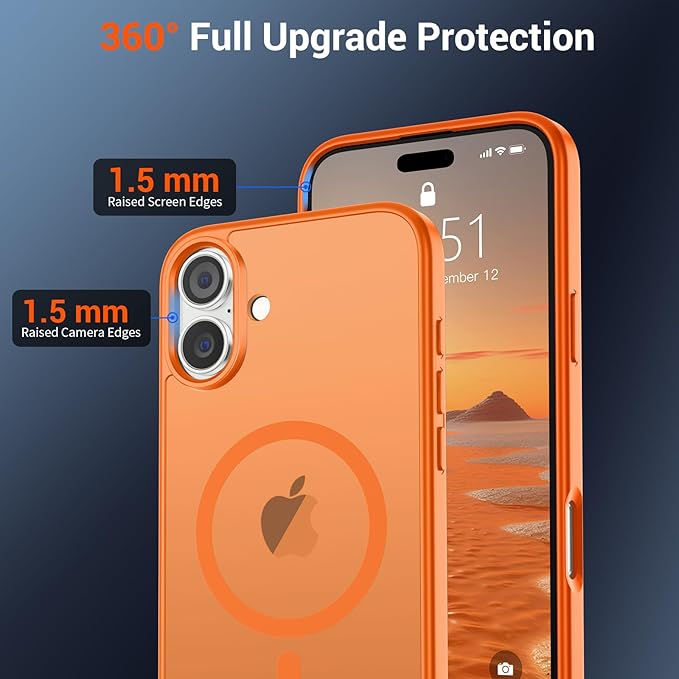 SUPFINE Magnetic for iPhone 16 Plus Case with Screen Protector (Compatible with MagSafe) (Military Grade Drop Protection) Translucent Matte Shockproof Phone Cover,Starry Orange