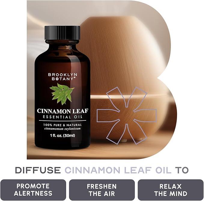 Brooklyn Botany Cinnamon Leaf Essential Oil - 100% Pure and Natural - Premium Grade Oil with Dropper - for Aromatherapy and Diffuser - 1 Fl Oz