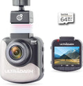 Dash Cam UltraDash C1 GPS + 64GB High Endurance Micro SD Card Bundle - Magnetic Charging Mount, HDR High-end Night Image Sensor, F1.8 140 Degree Wide Angle Lens, G-Sensor, 2" LCD, Super Capacitor
