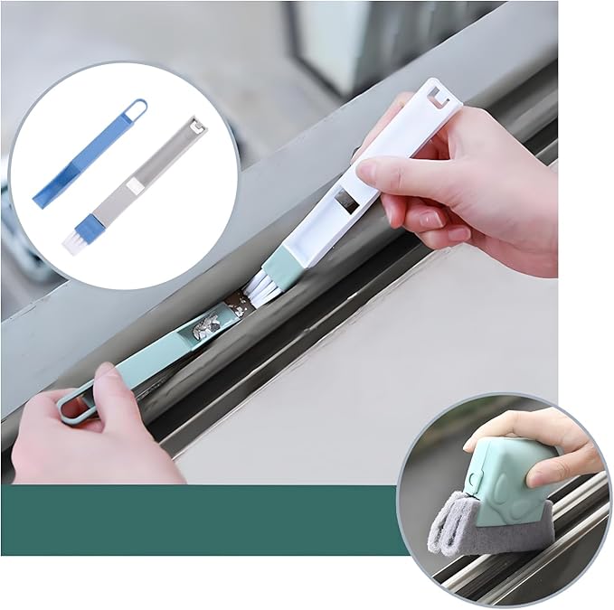 Magic Window Track Cleaning Tools Set, Window Sill Track Cleaner Tools, Clean Scraper, 3Pcs Cleaning Brush and 6Pcs Replacement Cloth, 2Pcs Clean Brush