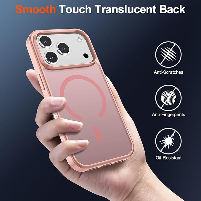 SUPFINE Magnetic for iPhone 17 Pro Case (Compatible with MagSafe)(Military Grade Drop Protection) Translucent Matte Shockproof with Anti-Fingerprint Phone Cover,Pink