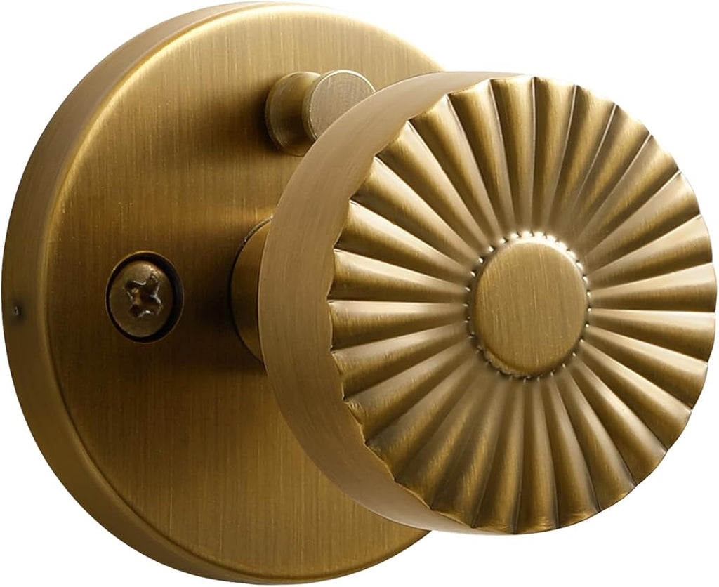 Privacy Door Knob Antique Brass Retro Door Knob, Interior Vintage Door Handle Bedroom Bathroom Brushed Doorknob, Stainless Steel Knob, 1 Pack