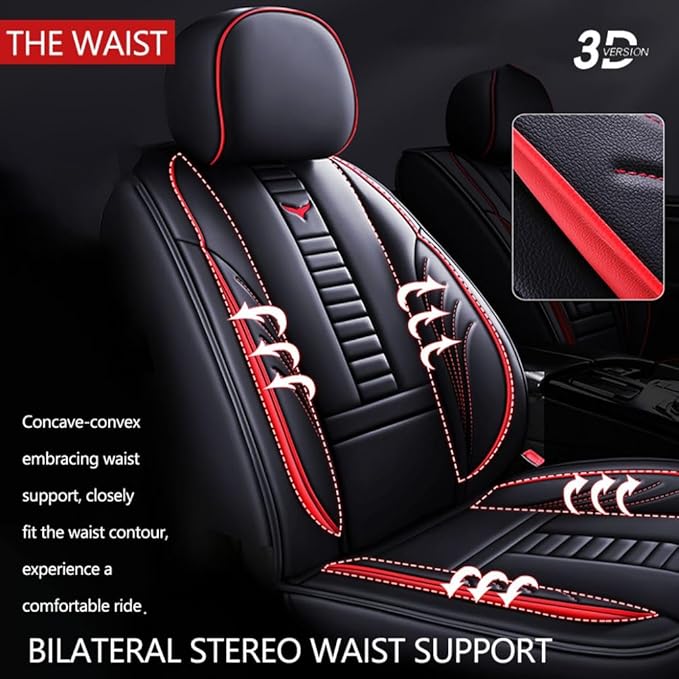 for Toyota RAV4 2008-2025 Car Seat Covers, Full Coverage Customized Seat Covers Premium Leather Waterproof Stain-Resistant Easy to Install (Full Set, Black&Red)
