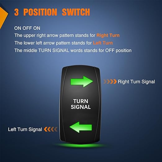 Nilight Turn Signal Switch Green 4Pin ON Off ON Rocker Switch Laser Etched SPDT Toggle Switches 12V 20A 24V 10A Jumper Wires for Cars RVs Boats Campers Trailers
