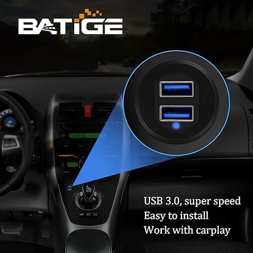BATIGE Alloy Dual Port USB 3.0 Car Dashboard Flush Mount Cable, Male to Female with LED Indicator Extension Cable for Car Truck Boat Motorcycle Dashboard Panel - 3ft