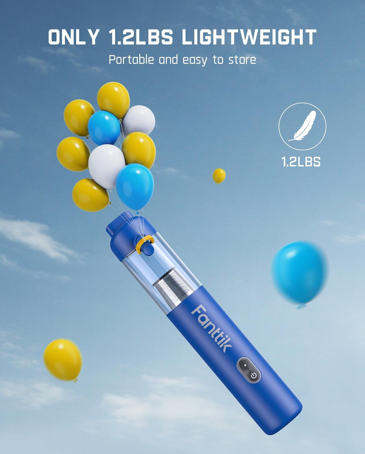 Fanttik Slim V8 Mate Cordless Car Vacuum Suction Power 12000Pa, Portable Mini Vacuum with Flexible Hose and Pet Brush, Type-C Charge, Portable for Car, Office Desk, Keyboards, Blue