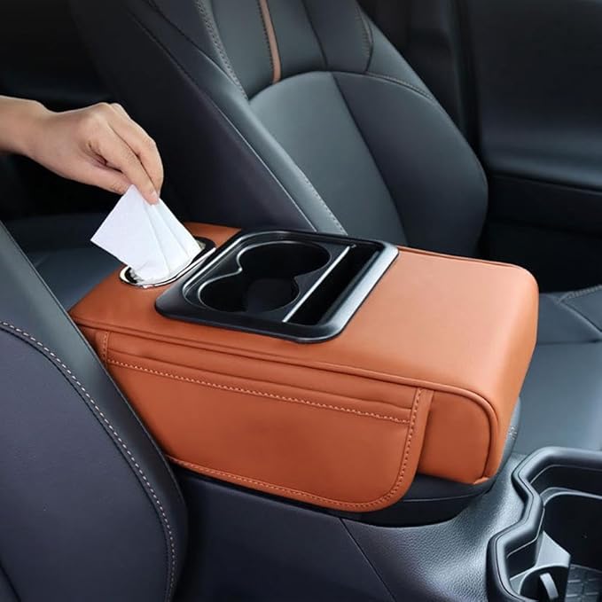 Car Armrest Cushion,5-in-1 Center Console Cover with 2 Storage Bags Cup Holder, Tissue Box Slot, Phone Slot for Car Sedans,Car Interior Accessories for Most Vehicle, SUV, Truck,Cars (Grey)