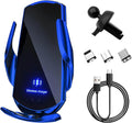 Sun Walker Wireless Car Charger Mount, Electric Induction 15W Fast Charging Bracket Air Vent Phone Holder, Auto-Clamping Wireless Charger Vent Mount Compatible with Most Smartphones (Blue)