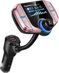 Upgraded Bluetooth FM Transmitter, Wireless Radio Adapter Hands Free Car Kit with 1.7'' Display, QC3.0 and Smart 2.4Amp Dual USB Ports, AUX Input/Output, TF Card Mp3 Player (PD, Rose Gold)