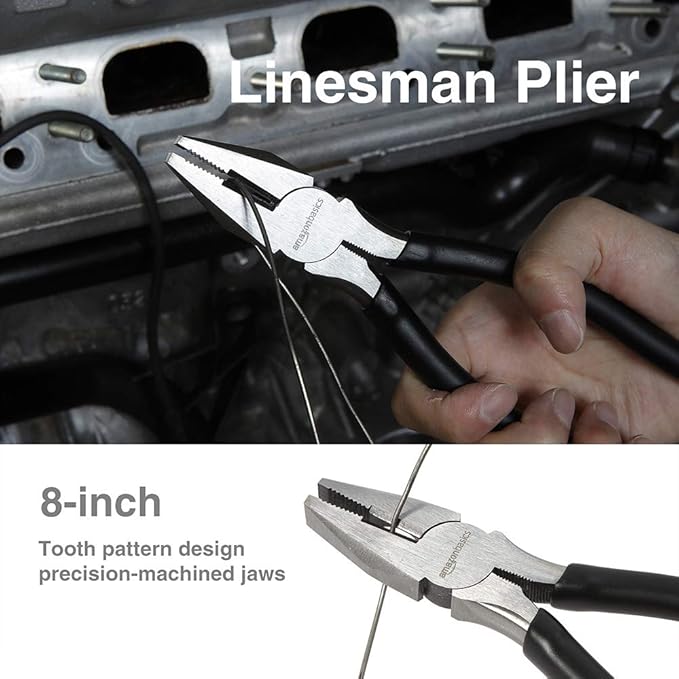 Amazon Basics Pliers Set, Hand Tools for Precision, Cutting Wire Cutter with Needle Nose and Diagonal, Quality Tool Set for Home Maintenance, Set of 4, Black and Silver