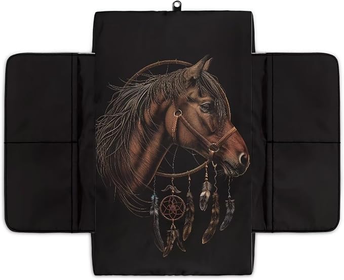 Wanyint Brown Horse Dream Catcher Auto Center Console Cover Armrest Seat Box Pad Protector with Side Storage Pocket Middle Console Pad Arm Rest Protective Cover Car Interior Protection