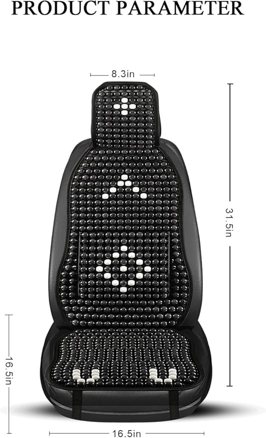 Wood Beaded Car Seat Cover Massaging Breathable Cooling Natural Wood Bead Cushion Universal Fit for Sedan, SUV & Truck. The Ergonomic Lumbar Support Can Relieve Painful from Long Trips