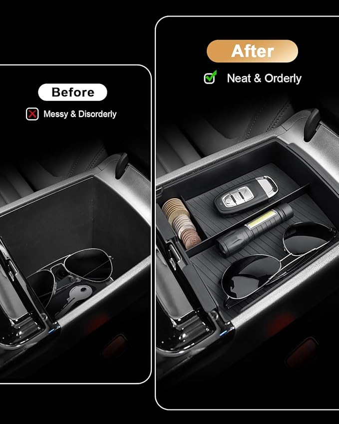 2026 Tucson Center Console Organizer - 2 Pcs Double-Layer Armrest Box Organizer+Lower Center Console Tray for 2025-2026 Tucson(Limited)/Tucson Hybrid - ONLY Fit 2025-2026 Tucson with Electronic Shift
