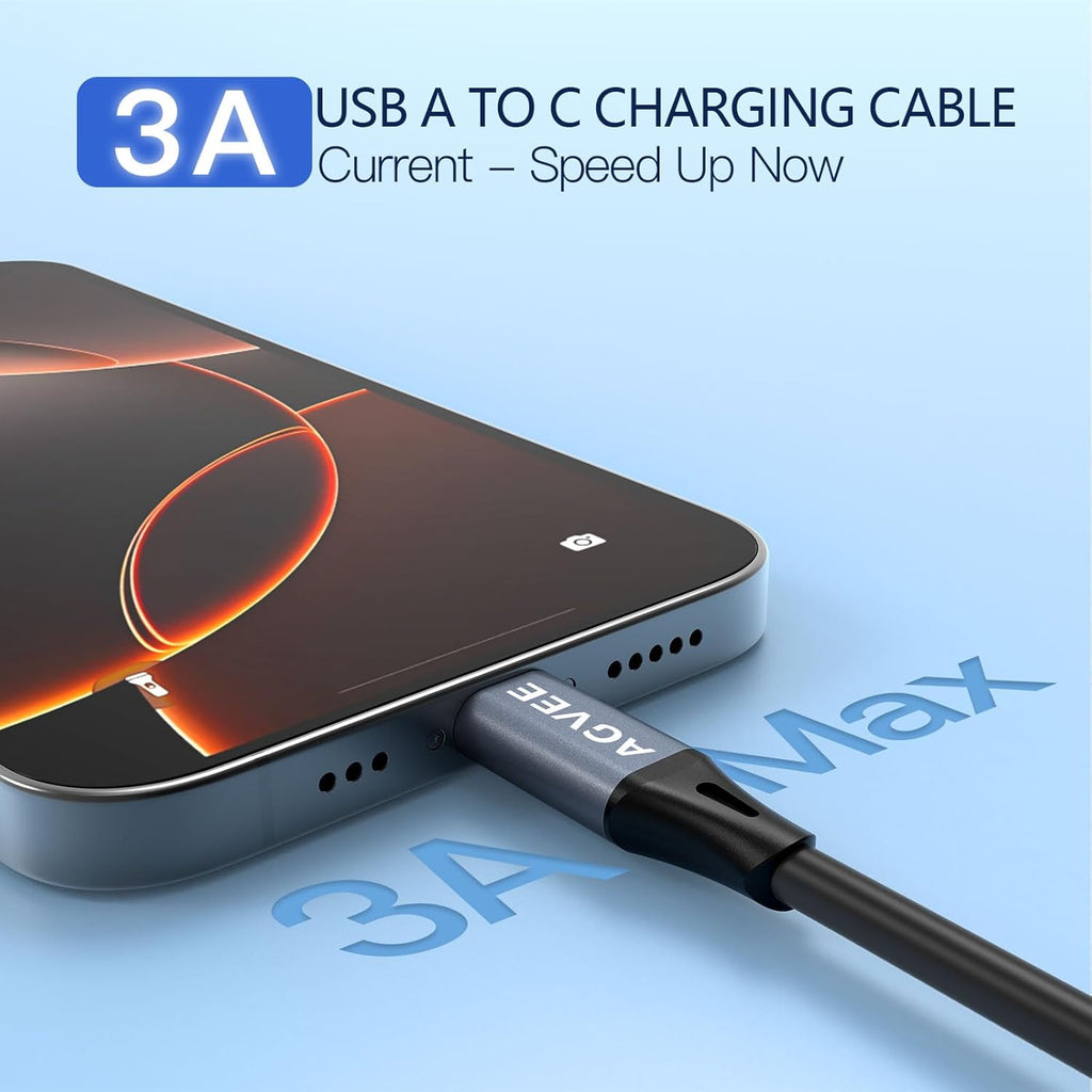 AGVEE 2 Pack 3ft Coiled Short USB to USB-C Charging Cable [USB-IF Certified] 3A Fast Charger Cord in Car for iPhone 16/15 CarPlay, Galaxy S25 S24 S23 S22 S21 S10 S9 S8, Google Pixel, Dark Gray