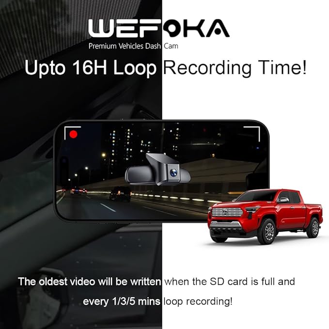 4K Dash Cam Suitable for Toyota Tacoma 2024-2025 SR SR5 TRD Sport Pre-Runner Off Road Limited & Tacoma Hybrid, OEM Look, UHD 2160P Video, WiFi & APP, Loop Recording, Plug&Play, 128GB (F10)