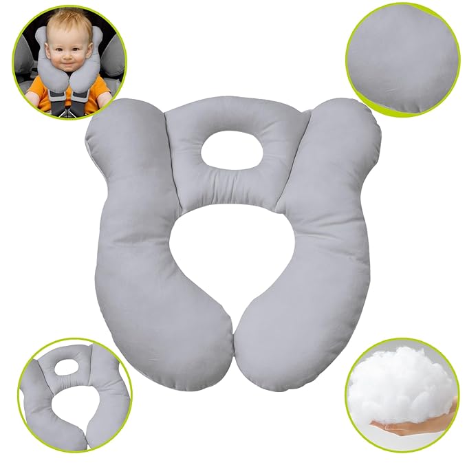 Baby Travel Pillow, Infant Kid's Cushion Soft and Skin Friendly for Car Seat, Pushchair and Stroller (Grey)