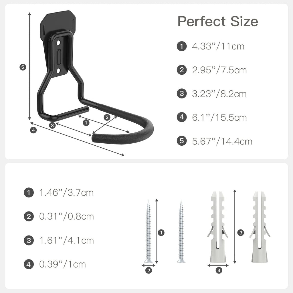Bike Wall Mount with Fixed Hook, [4 Pack] Heavy Duty Bike Storage Rack, Bike Rack Vertical Stand for Garage - Easily Hang/Detach - with Screws Iron Bike Hanger Brackets