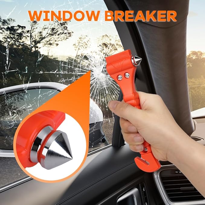 SINSEN Car Safety Hammer, Window Glass Hammer Breaker and Seat Belt Cutter Emergency Escape Tool Auto Car Escape 2-in-1 for Family Rescue & Automotive Escape Tools, Reflective Tape, Set of 4 (T-04)