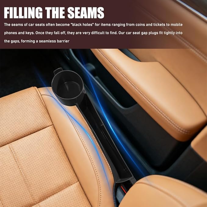 2PCS Car Seat Gap Filler Organizer, Console Side Organizer, Seats Gap Organizer with Phone Holder, Multifunctional Car Seat Filler Gap Space Prevents Things Dropping for Most Vehicles (Black)