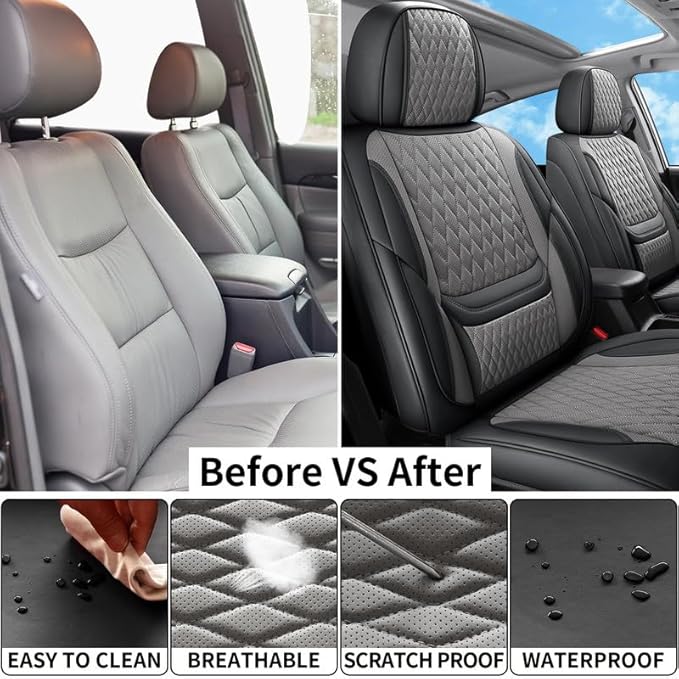 Car Seat Covers Full Set Custom Fit for Buick Encore GX 2012-2026 - Premium Faux Leather with Lumbar Support | Breathable, Waterproof, Anti-Slip, Durable (Black&Gray,Full Set)