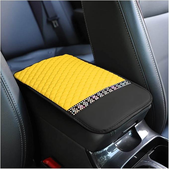 Car Center Console Cover, PU Leather Armrest Seat Box Protector Pad, Car Middle Console Armrest Cushion, Universal Auto Interior Decor Accessories for Most Vehicle, Truck, SUV (Yellow)