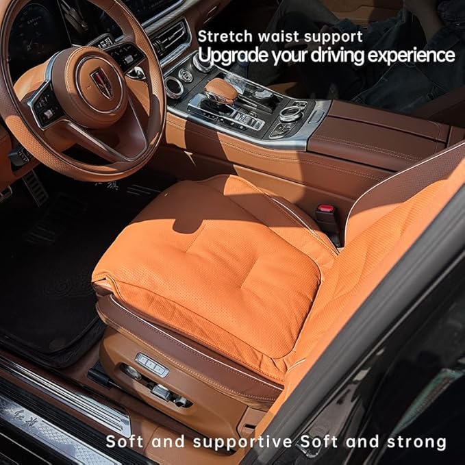 Car Car SUV's Wagon Universal Genuine Leather Seat Cushion Lumbar Back Top Layer Cow Leather Front and Back Cushion Plus Padded Comfort (Red Flag Brown, Cushion)