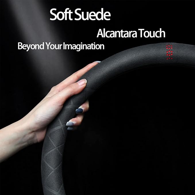 Suede Steering Wheel Cover,Compatible with Lincoln Navigator Mark LT SuedeLeather Sport Non-Slip Wheel Cover Car Interior Accessories 15.5 16 inch for Man and Women