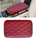 Car Center Console Cushion Pad, 12.48×7.40 Inches Waterproof Car Armrest Seat Box Cover, Comfortable PU Leather Vehicle Armrest Cover Protector, Car Decor Interior Accessories (Wine Red)