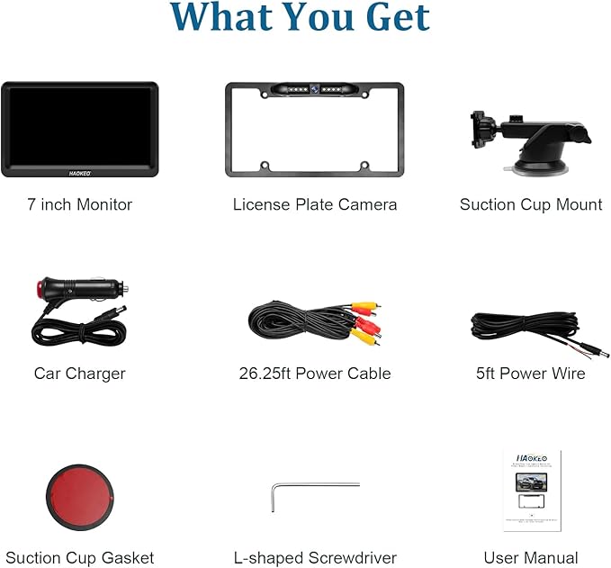 Backup Camera for Car 7 Inch HD 1080P Front Rear View Monitor kit License Plate Frame Camera with Night Vision, Waterproof DIY Grid Lines for Truck/RV/Tractor/Semi-Trailers/Pickup H9