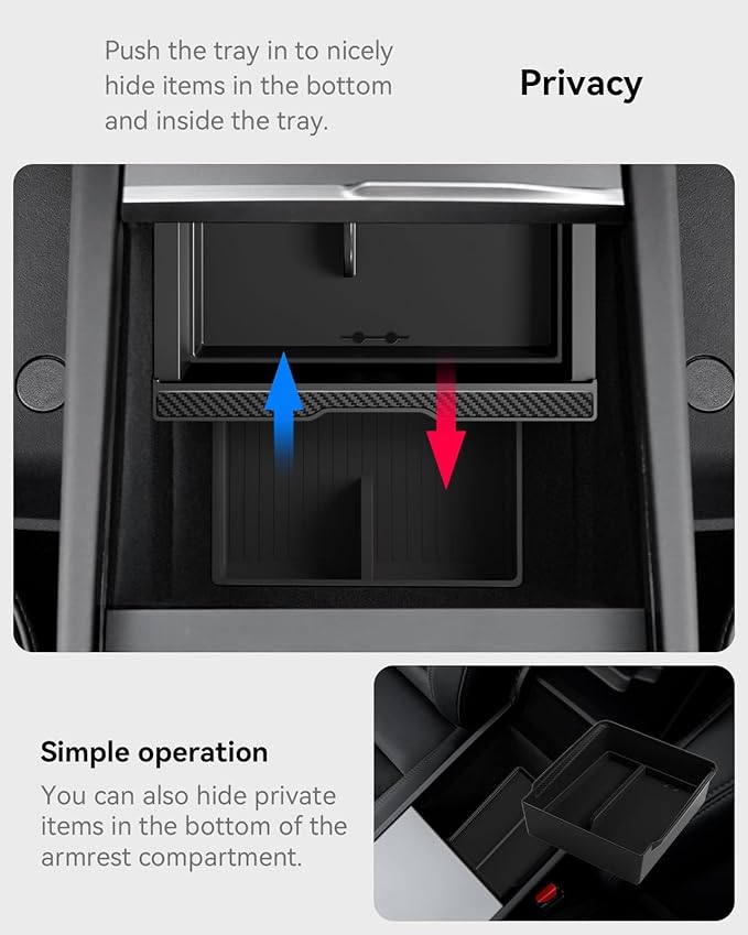 for Tesla New Model Y Juniper Center Console Organizer Tray Divided Storage Double Layer Space Slide smoothly Model Y 2025 2026 Accessorie - 4 PCS, Black