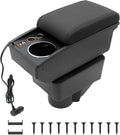 YJYWZH Car Armrest Box Fit for Ford Fiesta 3 2011-2019 MK7 Accessories Center Console Cup Holder Double Layer Storage Organizer Box with 2 USB Fast Charging Ports, Black Stitches