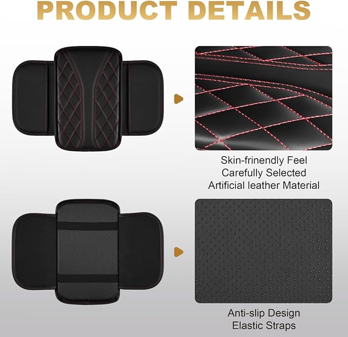 Center Console Cover Fit for Corolla Cross Scratch & Wear Resistant Waterproof Middle Console Cover with 2 Storage Bags(Black&Redline)