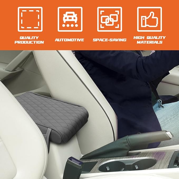 Car Center Console Cover, Napa Leather Car Armrest Cushion with Side Pockets, Memory Foam Auto Armrest Seat Box Mat, Universal Interior Armrest Protective Cover Accessories for Most Vehicle
