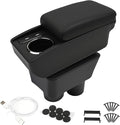 Car Armrest Storage Box Compatible with Nissan Almera Versa 2012-2019 Double Layer with 6 Ports and Cup Holder Car Interior Accessories Black Thread