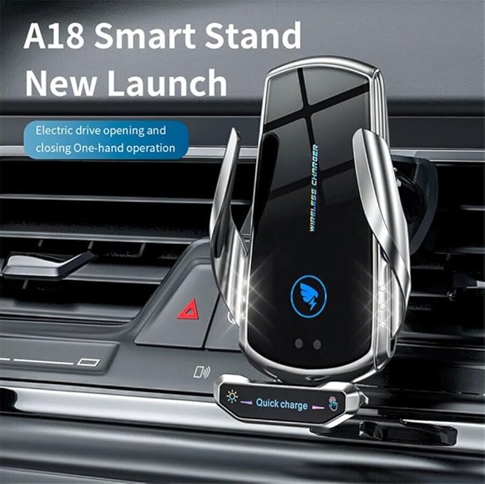 15W Wireless Car Charger Automatic Sensor Clip Charging Bracket Mobile Phone Holder - (Black)