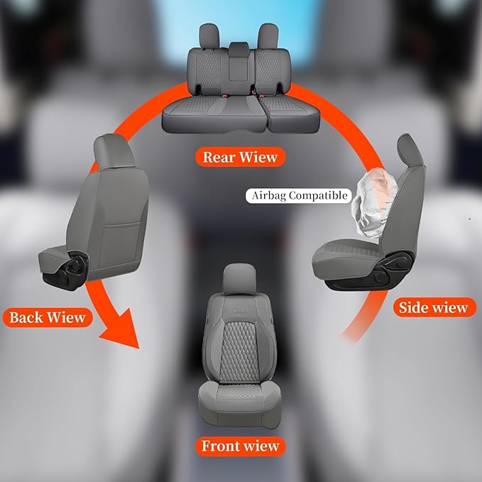 Coverado Seat Covers for Jeep Wrangler, Waterproof Seat Cover Full Set, Vehicle Leather Seat Protector for Unlimited Sahara Rubicon Willys Jeep Wrangler JL Seat Cushions 4 Door 2018-2026 (Gray)